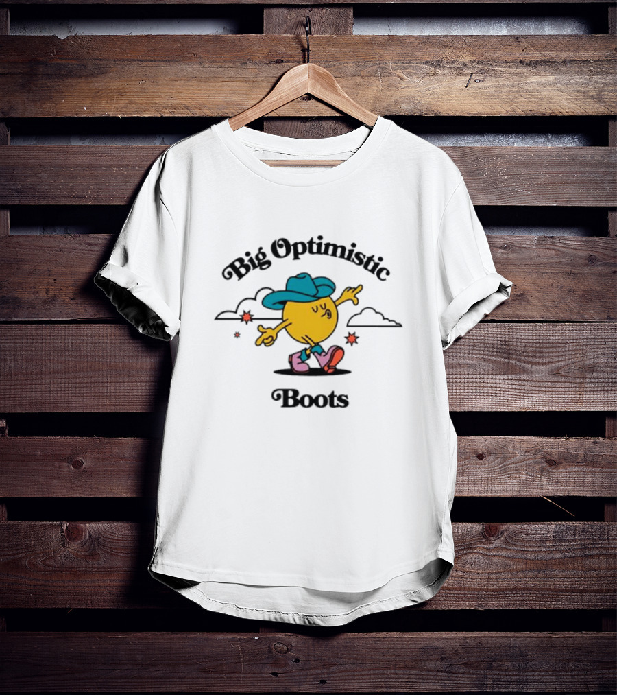 Big Optimistic Boots Cheerful Character With Blue Hat And Pink Shoes T-Shirt