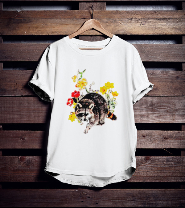 Raccoon With Vibrant Floral Arrangement T-Shirt