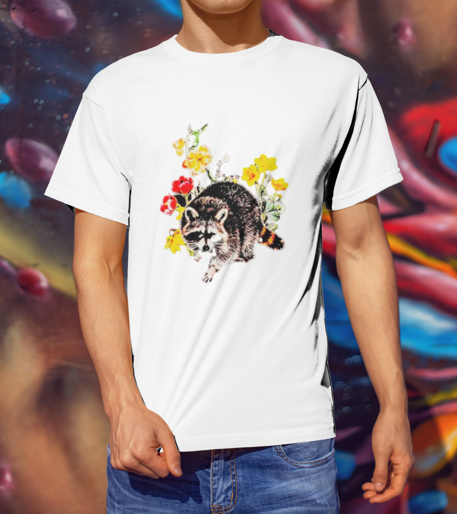 Raccoon With Vibrant Floral Arrangement T-Shirt