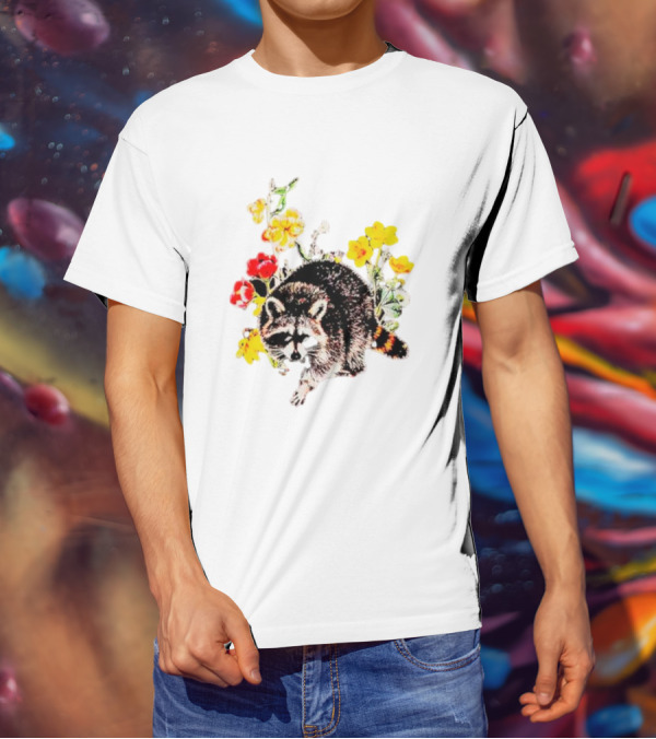 Raccoon With Vibrant Floral Arrangement T-Shirt
