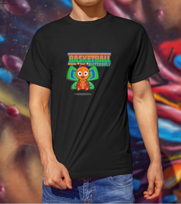 Basketball Butterfly Adorable Cartoon Character With Neon Colors T-Shirt