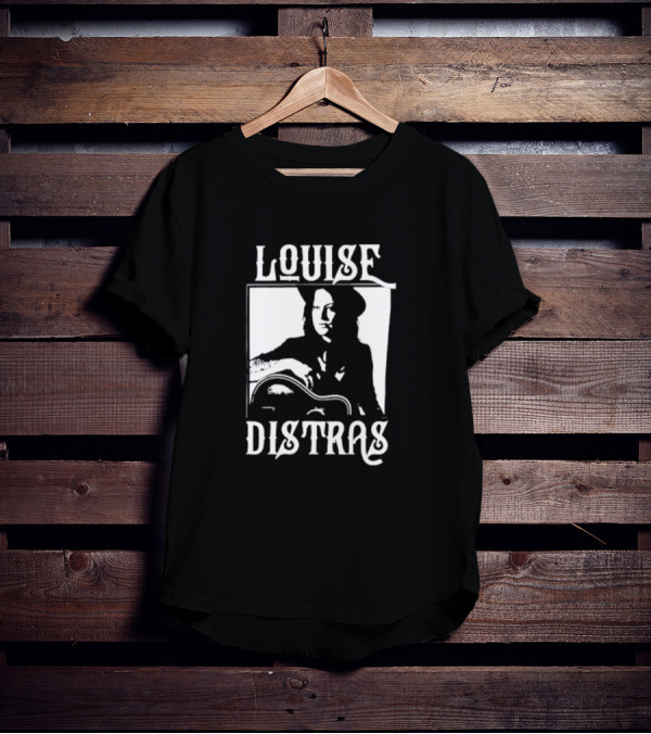 Louise Distras With Acoustic Guitar Black And White Rugged Typography T-Shirt
