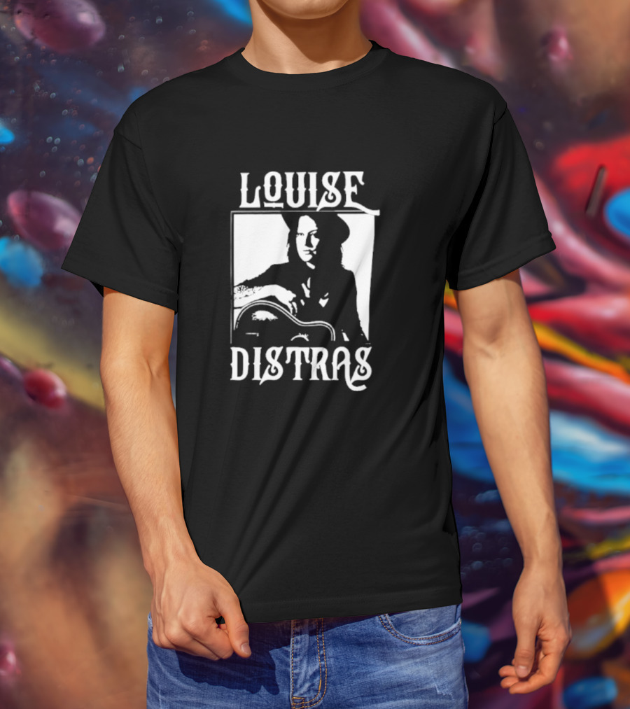 Louise Distras With Acoustic Guitar Black And White Rugged Typography T-Shirt