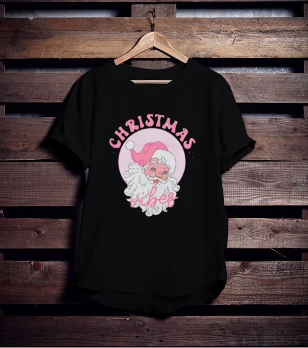 Christmas Vibes Santa Claus Pink Background T-Shirt