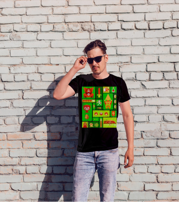 Legend Of Zelda Pixel Art Collage Retro Gaming Icons T-Shirt