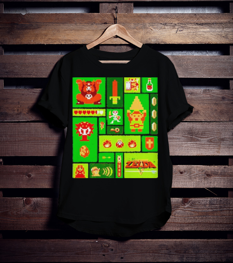 Legend Of Zelda Pixel Art Collage Retro Gaming Icons T-Shirt