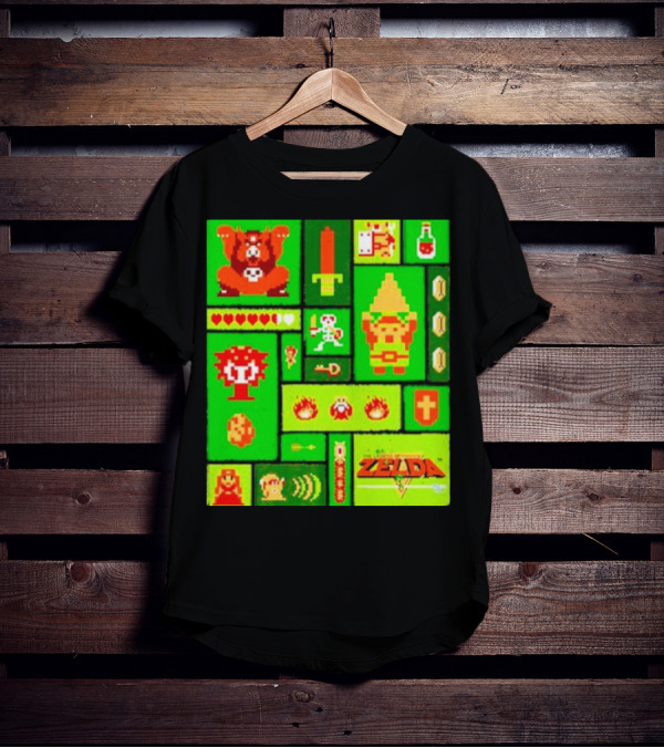 Legend Of Zelda Pixel Art Collage Retro Gaming Icons T-Shirt