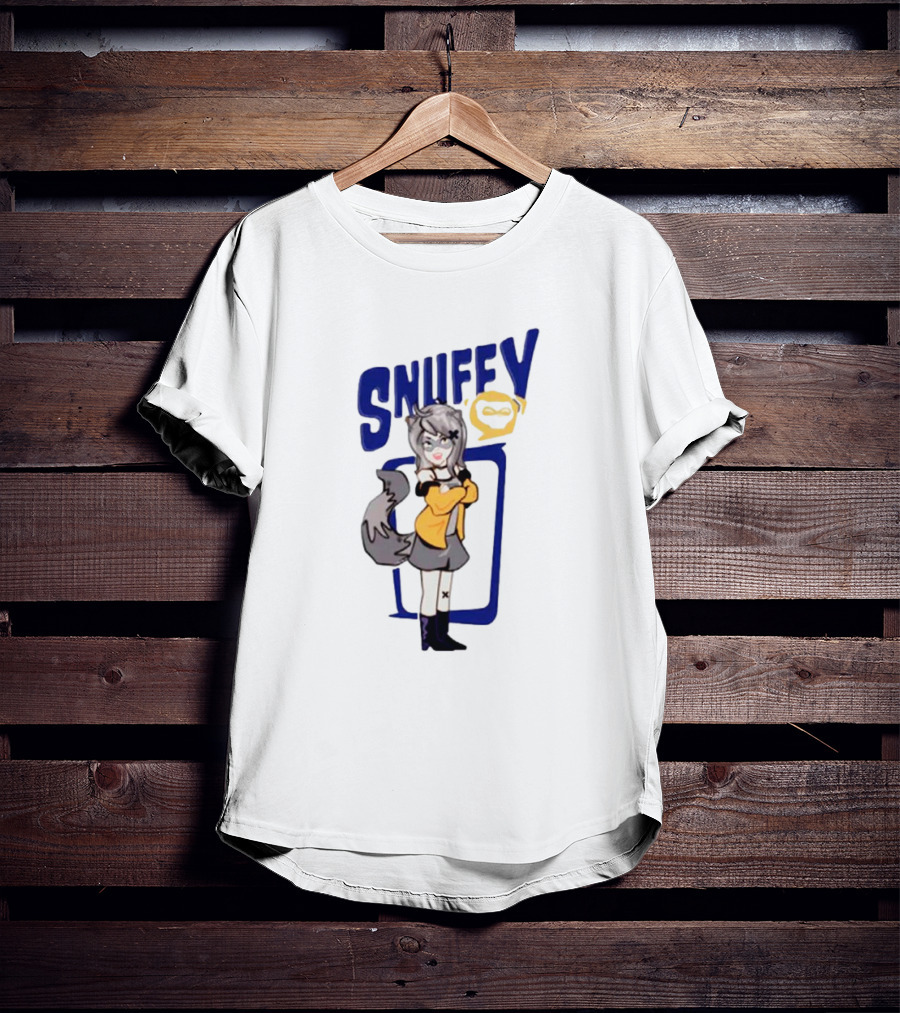 Snuffy Raccoon Character In Orange And Grey Outfit With Tail And Ears T-Shirt