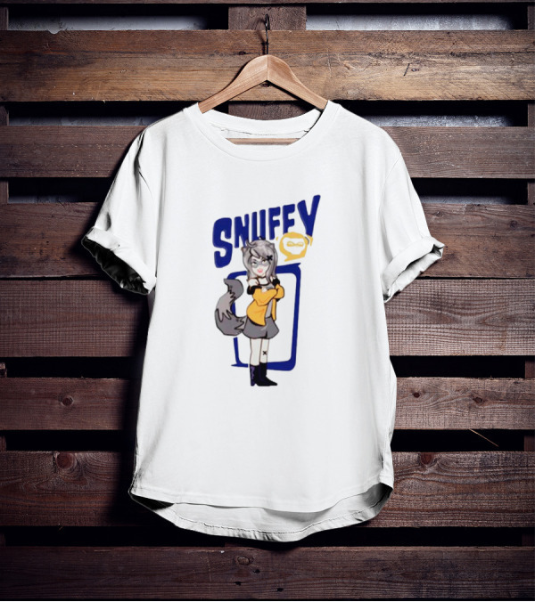 Snuffy Raccoon Character In Orange And Grey Outfit With Tail And Ears T-Shirt