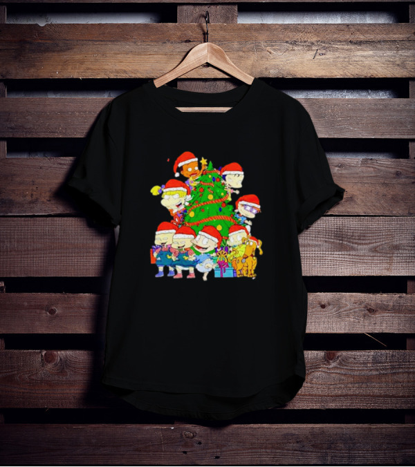 Rugrats Characters In Santa Hats Around Christmas Tree Movie Scene T-Shirt