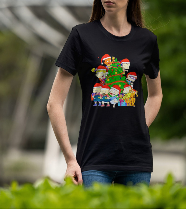 Rugrats Characters In Santa Hats Around Christmas Tree Movie Scene T-Shirt