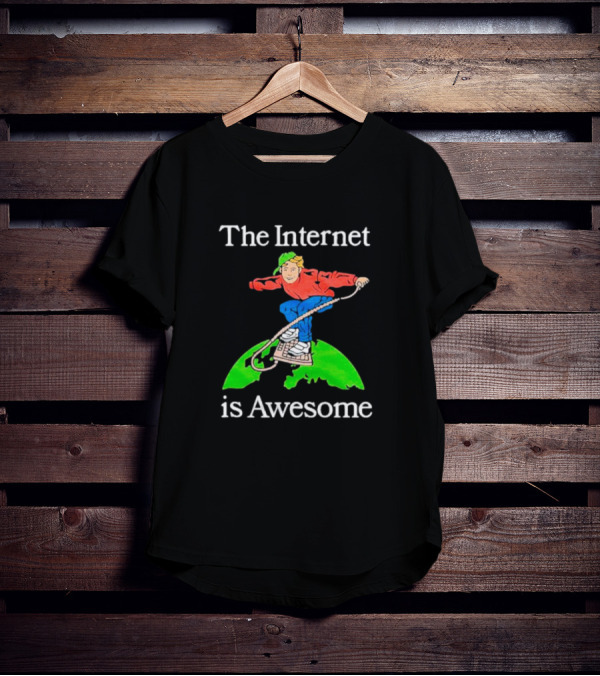 The Internet Is Awesome Skateboarding On Keyboard Over Earth T-Shirt