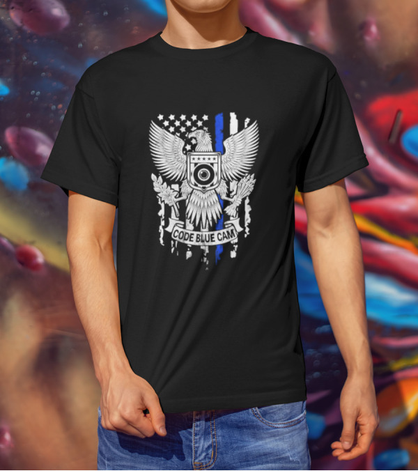 Code Blue Cam Eagle With USA Flag Elements And Thin Blue Line T-Shirt