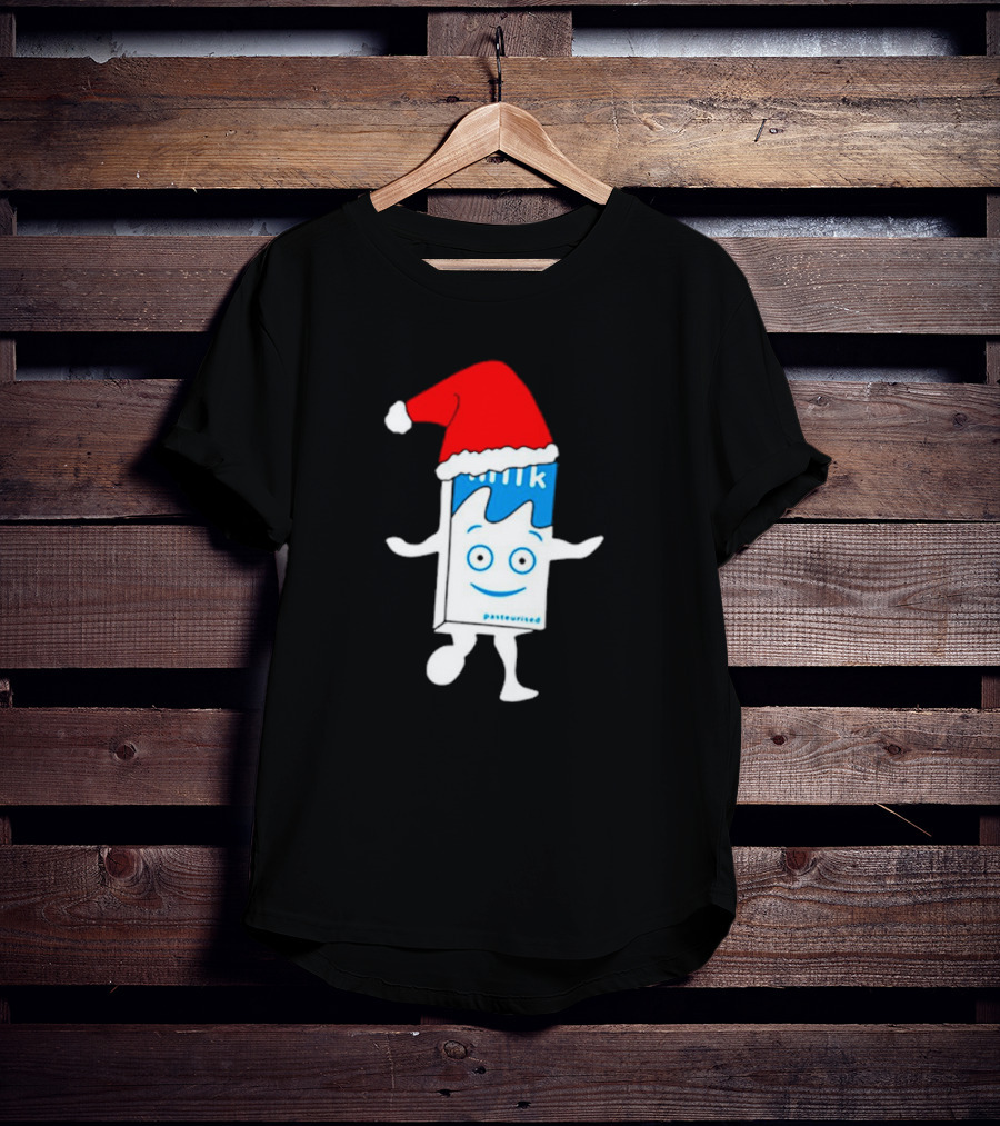 Sana Pasteurized Milk Carton With Christmas Santa Hat T-Shirt