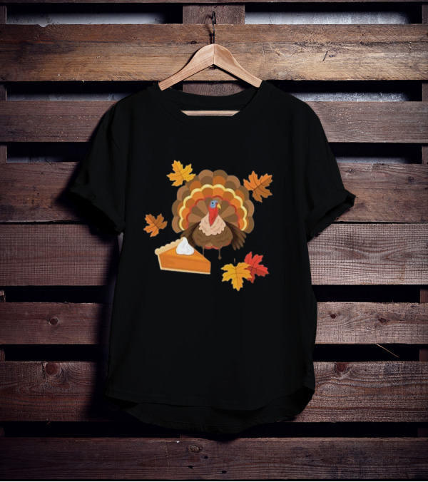 Turkey And Pie With Autumn Leaves T-Shirt
