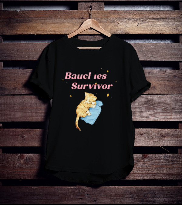 Bauchies Survivor Cat Kitten Holding Blue Blanket T-Shirt