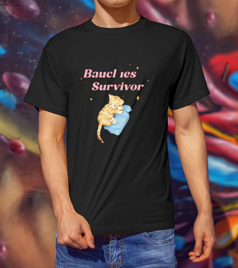 Bauchies Survivor Cat Kitten Holding Blue Blanket T-Shirt