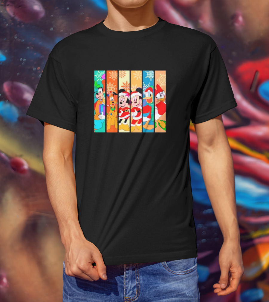Mickey And Friends Christmas Santa Snowflakes Festive Vibe T-Shirt