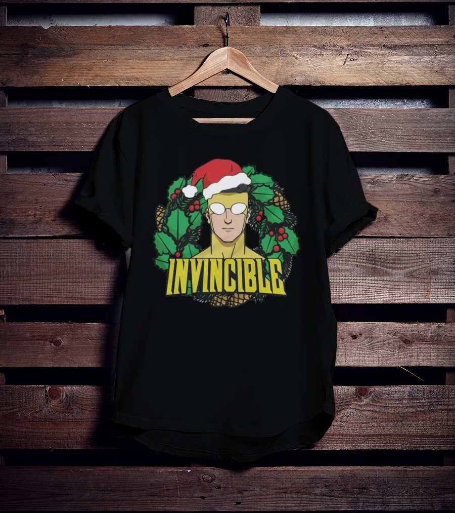 Invincible Mark Grayson Holiday Santa Hat Holly And Pine Cones T-Shirt