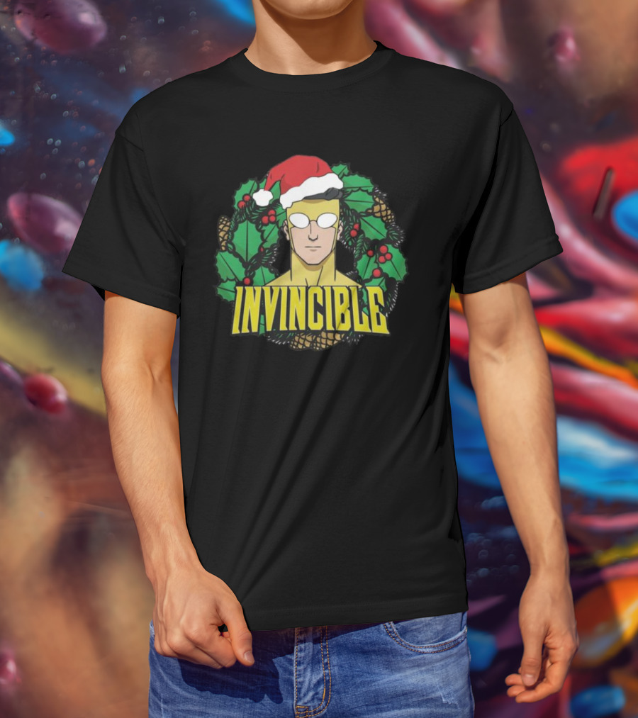 Invincible Mark Grayson Holiday Santa Hat Holly And Pine Cones T-Shirt