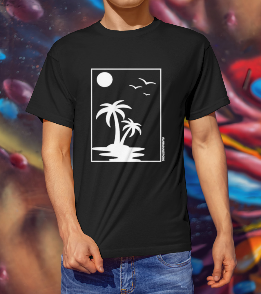 Not Enough Nelsons Lahaina Strong Palm Trees And Birds Scene T-Shirt
