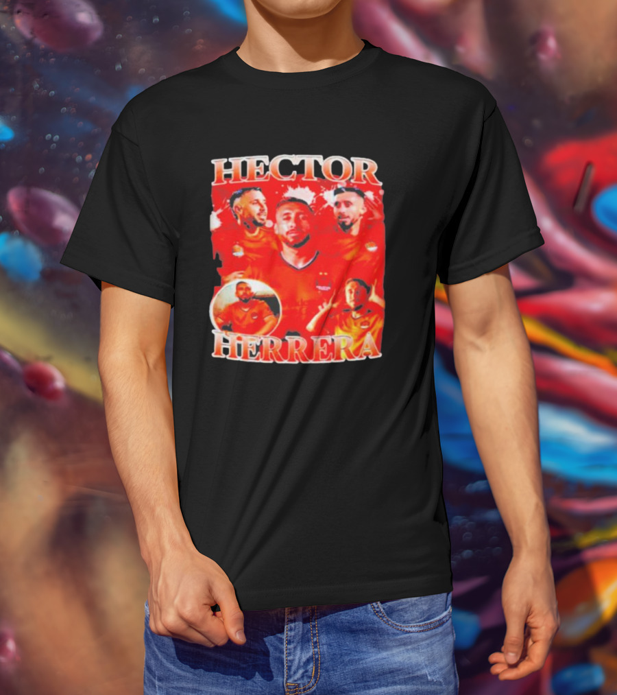 HECTOR HERRERA Red Bootleg Style Portrait Montage T-Shirt