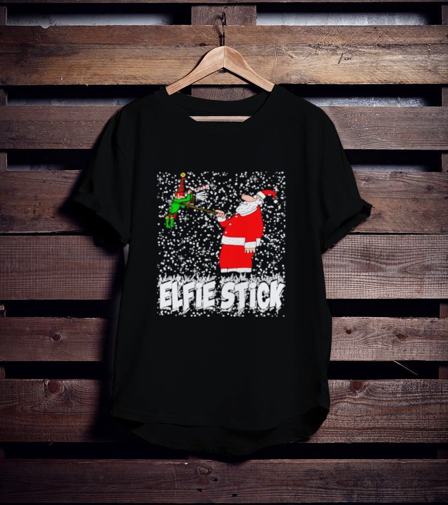 Santa Claus Elfie Stick Funny Christmas Selfie Snowflakes T-Shirt