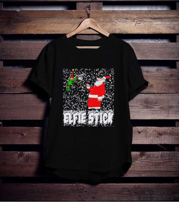 Santa Claus Elfie Stick Funny Christmas Selfie Snowflakes T-Shirt