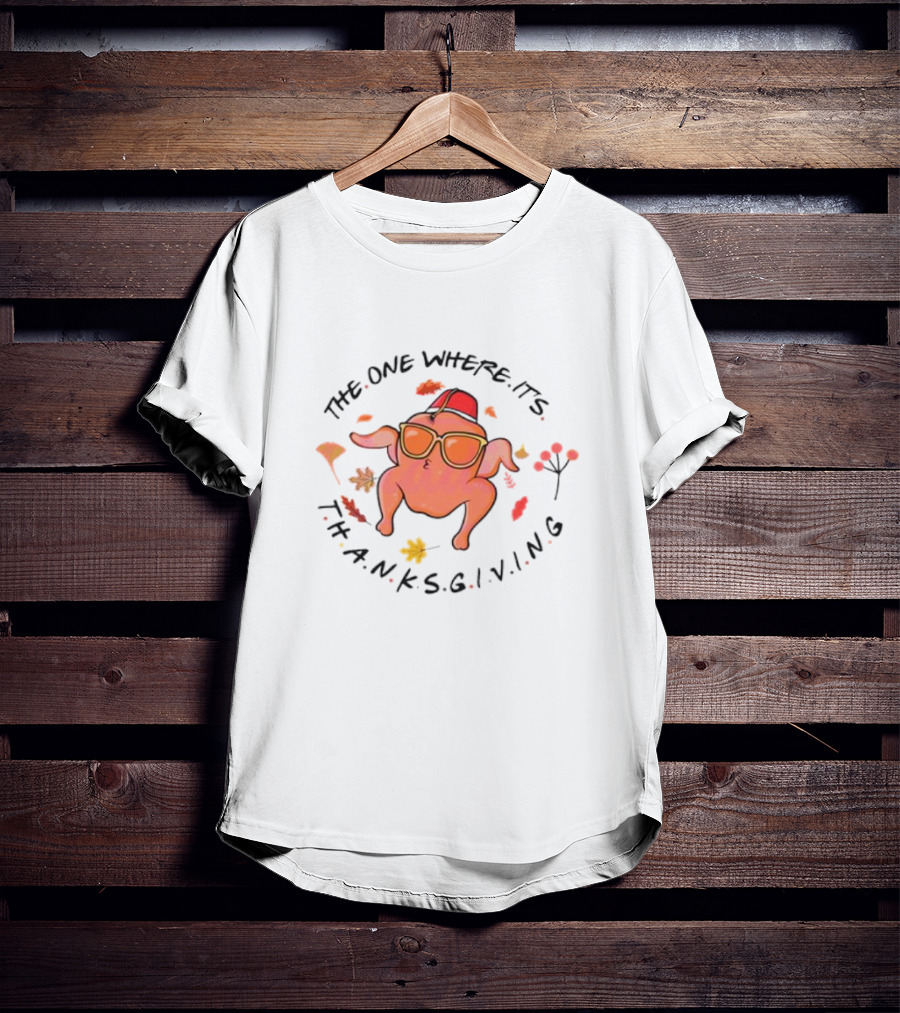Thanksgiving Friends Turkey In Sunglasses With Fez Hat And Autumn Leaves T-Shirt