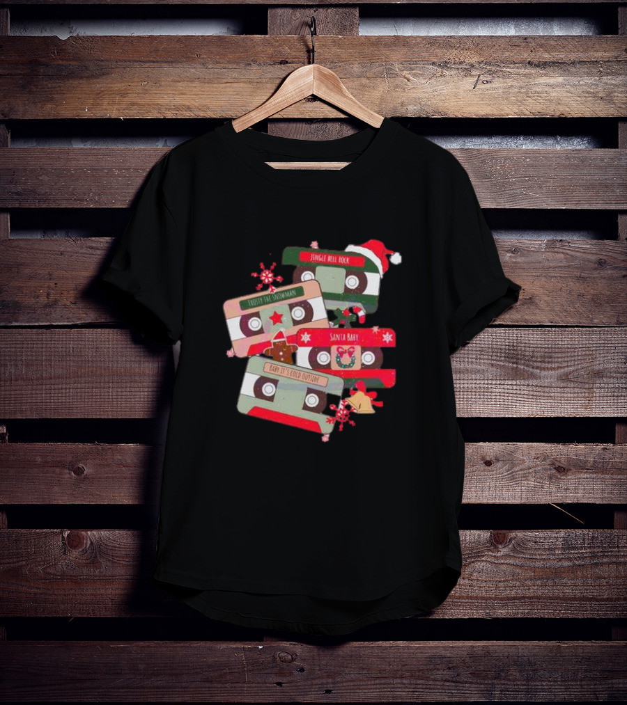 Jingle Bell Rock Santa Baby Frosty The Snowman Vintage Christmas Music Cassettes T-Shirt