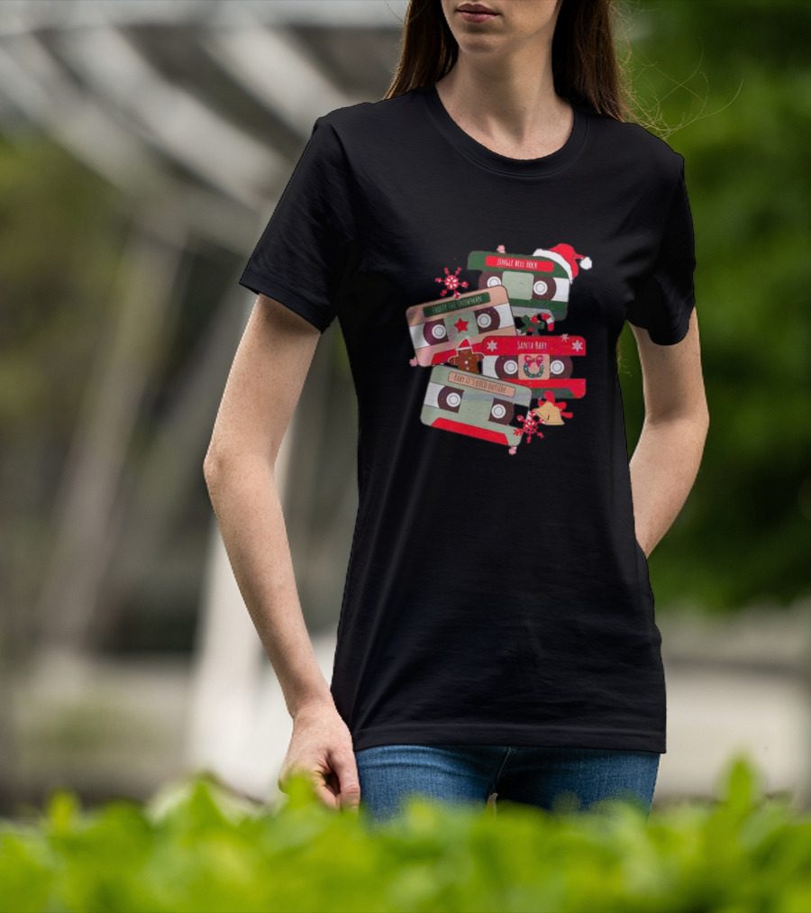 Jingle Bell Rock Santa Baby Frosty The Snowman Vintage Christmas Music Cassettes T-Shirt