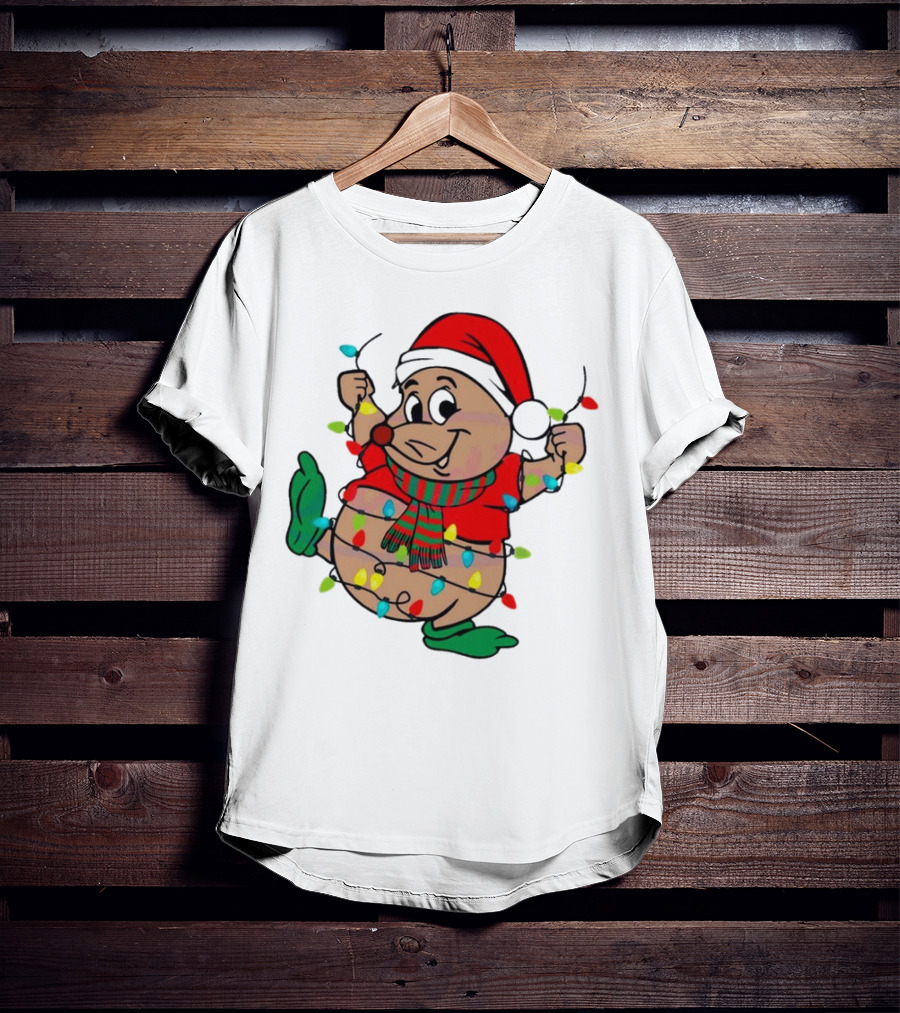 Gus Santa Hat Christmas Lights Cozy Festive Character With Bright Holiday Spirit T-Shirt
