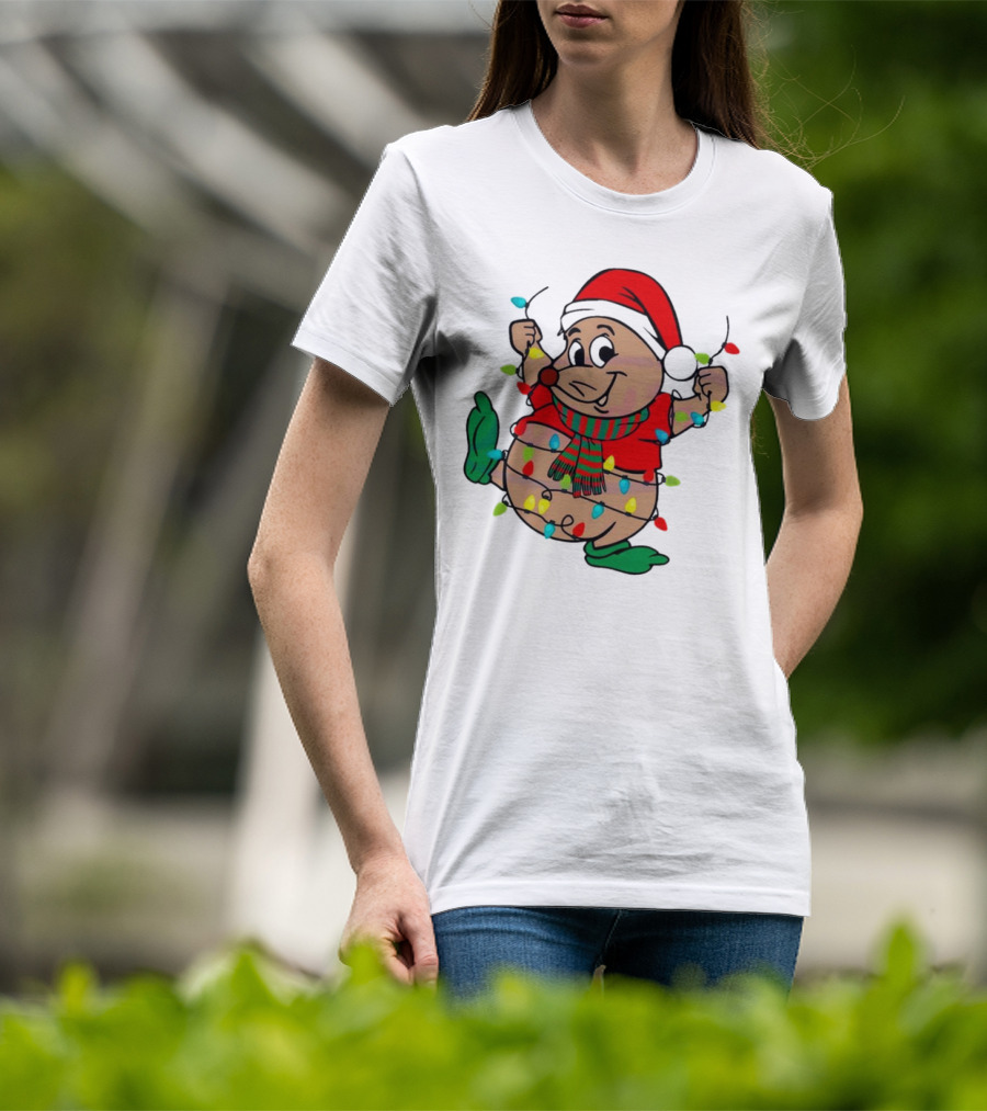 Gus Santa Hat Christmas Lights Cozy Festive Character With Bright Holiday Spirit T-Shirt
