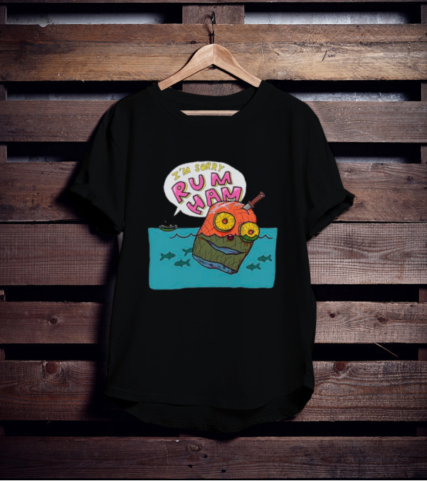I’m Sorry Rum Ham Cartoon Floating In Water With Knife And Fish T-Shirt