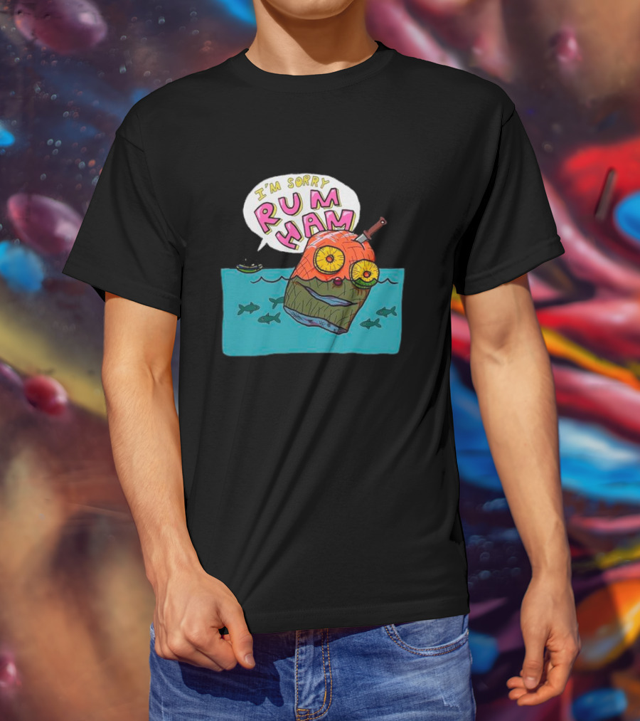 I’m Sorry Rum Ham Cartoon Floating In Water With Knife And Fish T-Shirt