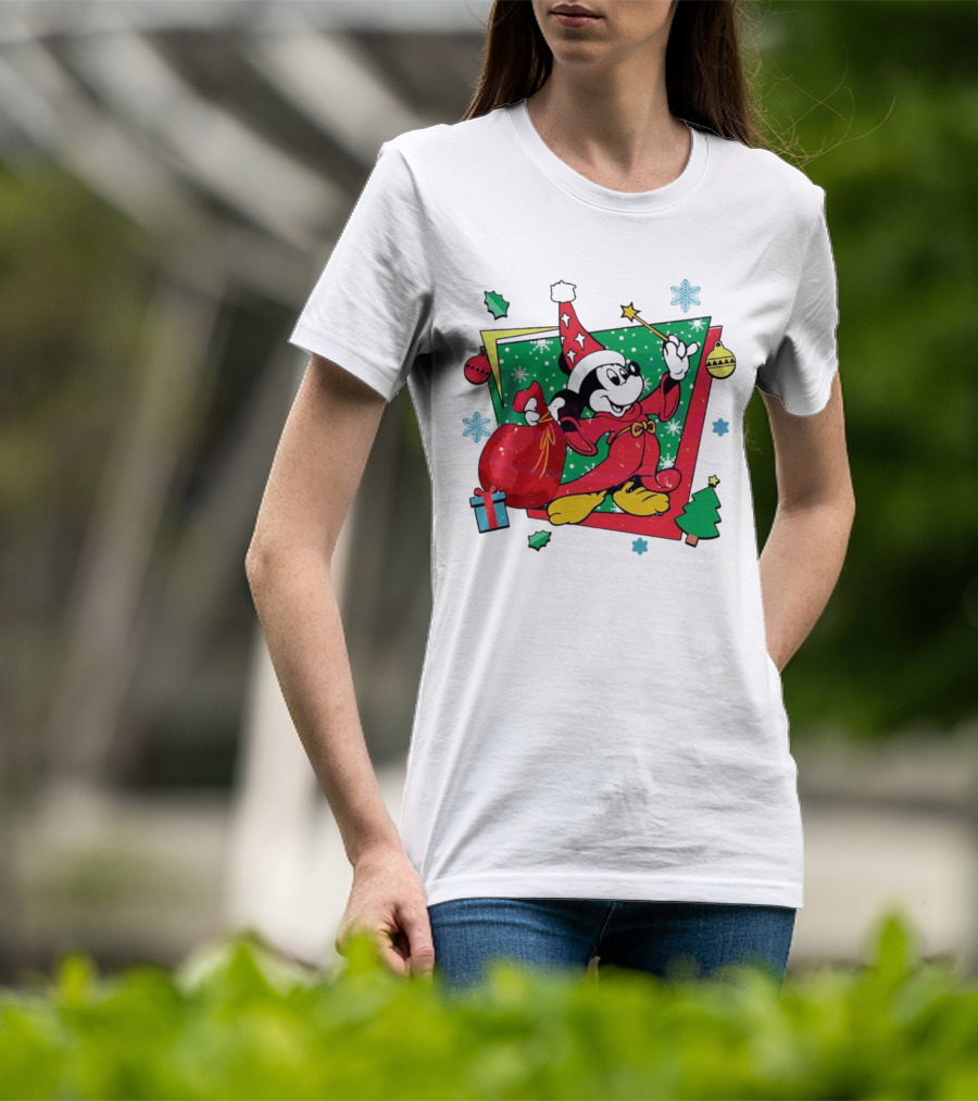 Mickey Sorcerers Apprentice Christmas 90s Magic Holiday T-Shirt