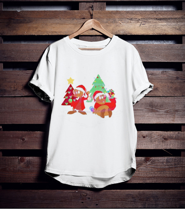Santa Jaq And Gus With Christmas Lights And Presents By Christmas Tree T-Shirt