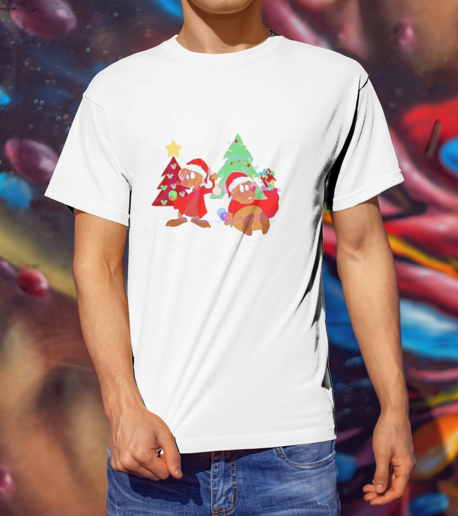 Santa Jaq And Gus With Christmas Lights And Presents By Christmas Tree T-Shirt