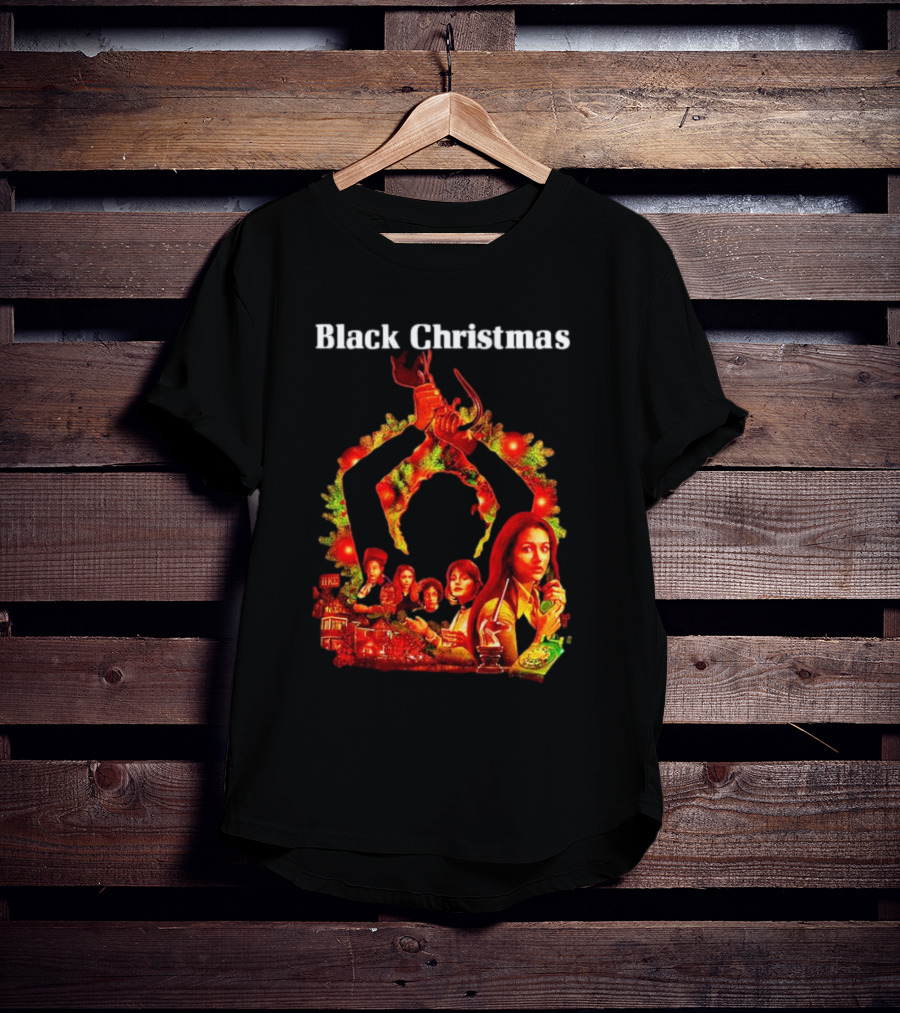 Black Christmas Silent Night Horror Movie Characters Axe Wreath Scene T-Shirt