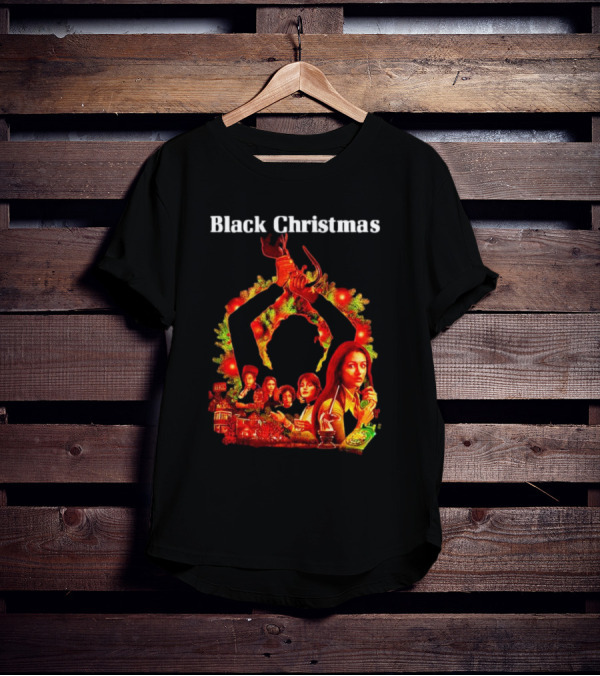 Black Christmas Silent Night Horror Movie Characters Axe Wreath Scene T-Shirt