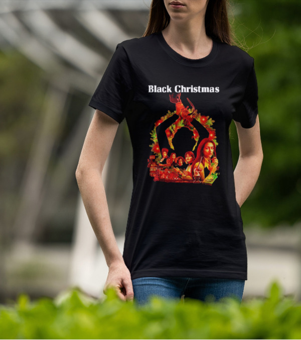 Black Christmas Silent Night Horror Movie Characters Axe Wreath Scene T-Shirt