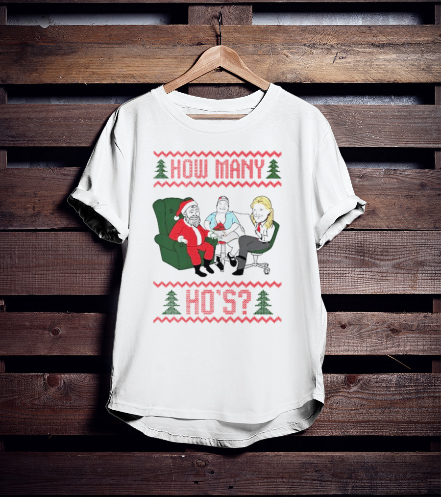 How Many Ho’s Santa Chair Christmas T-Shirt