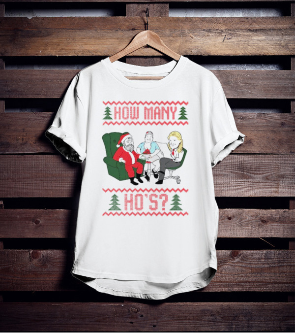 How Many Ho’s Santa Chair Christmas T-Shirt