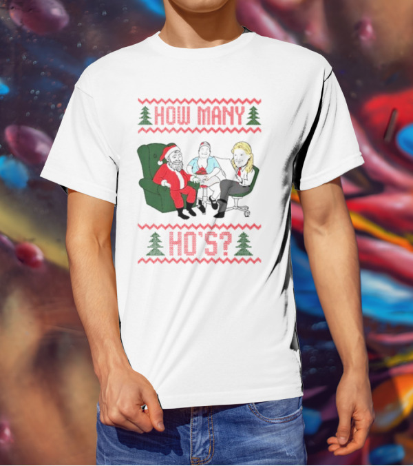 How Many Ho’s Santa Chair Christmas T-Shirt