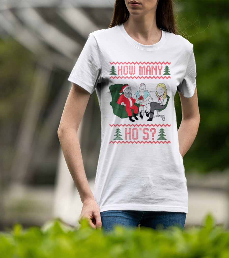 How Many Ho’s Santa Chair Christmas T-Shirt