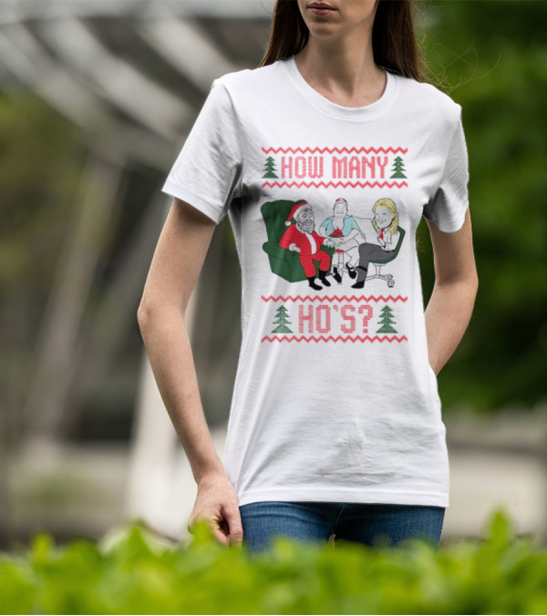 How Many Ho’s Santa Chair Christmas T-Shirt