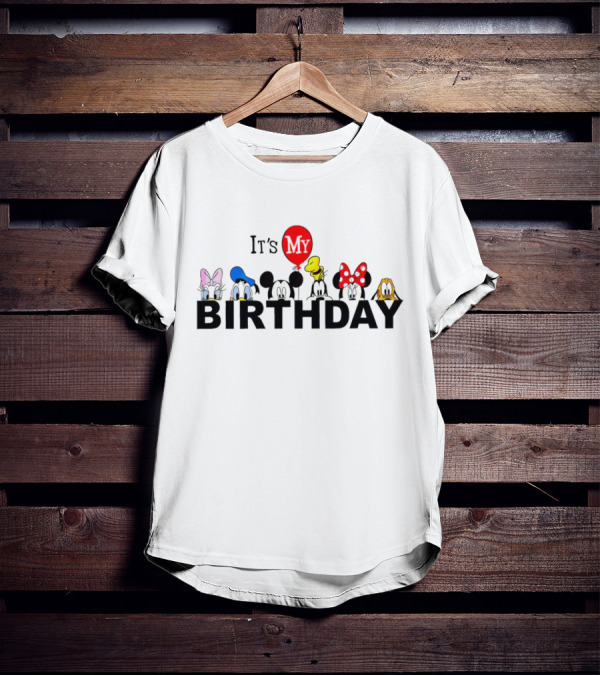 It's My Birthday Disney Characters Mickey Minnie Donald Balloon T-Shirt
