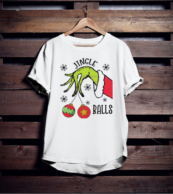 Jingle Balls Grinch Hand Holding Christmas Ornaments T-Shirt