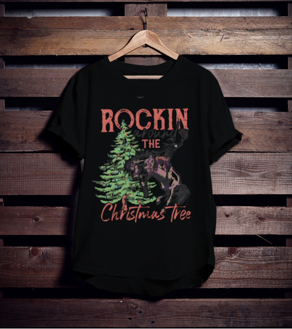 Rockin Around The Christmas Tree Horse And Holiday Lights T-Shirt