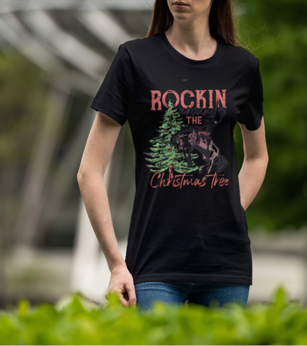 Rockin Around The Christmas Tree Horse And Holiday Lights T-Shirt